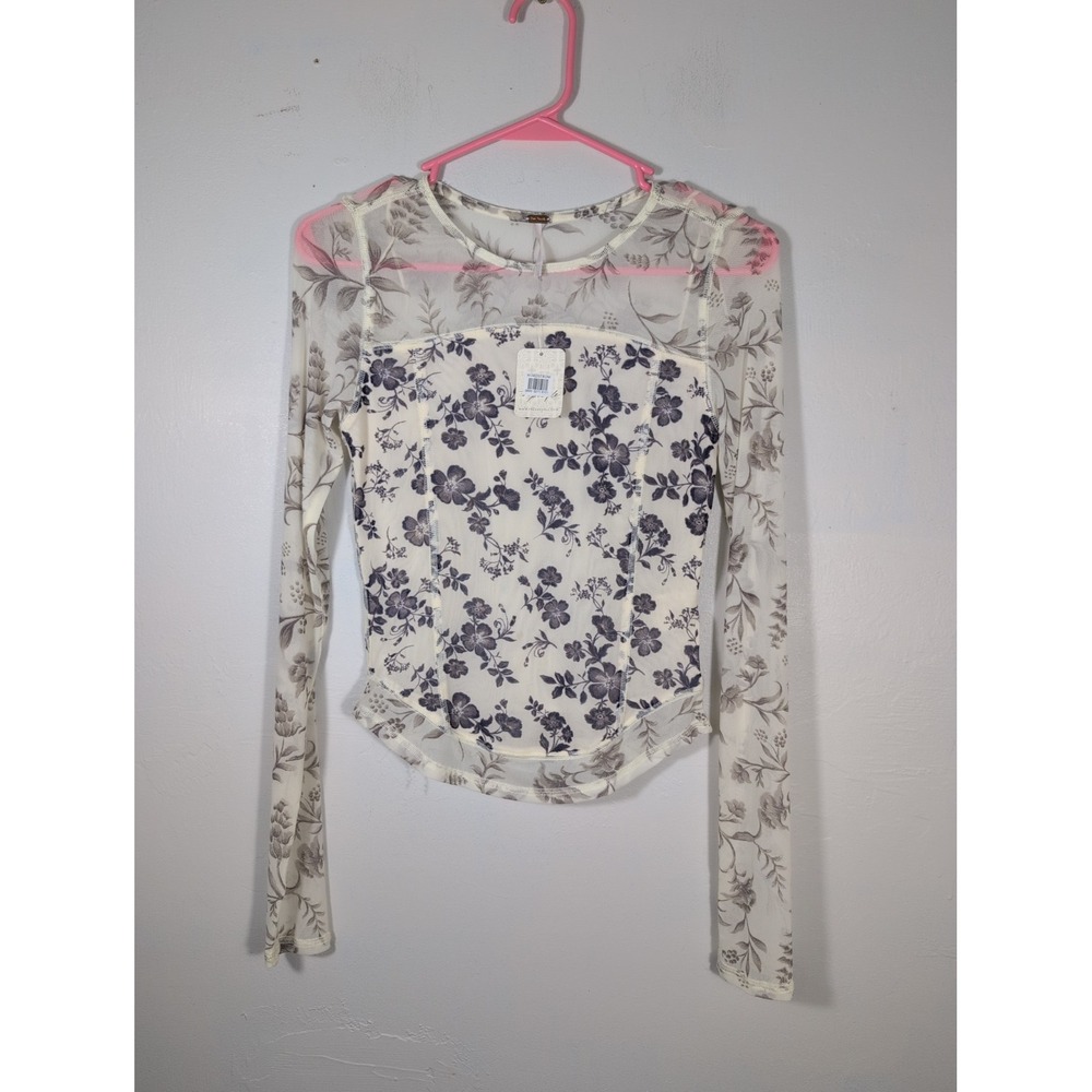 Free People Bettys Garden Top sz S Neutral Combo Ivory NWT's $68 Sheer LS
